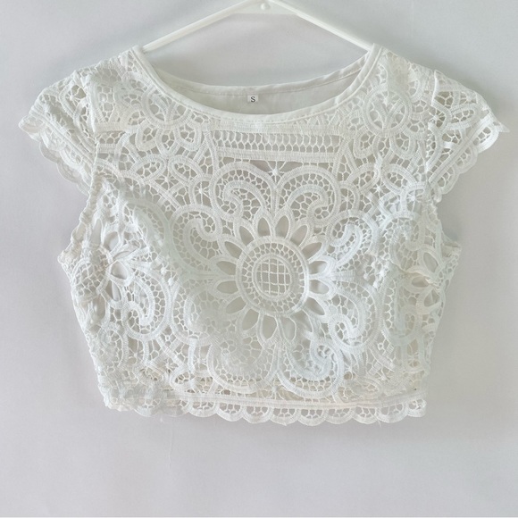 NWT Dress Me Zara White Lace Crop Top & Split Hem Maxi Skirt Two Piece Set Small - Picture 3 of 15